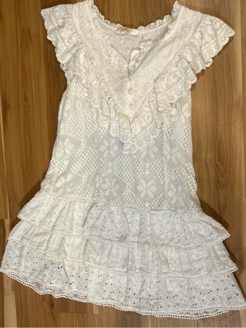 LoveShackFancy Ivory Eyelet Ruffle Mini Dress